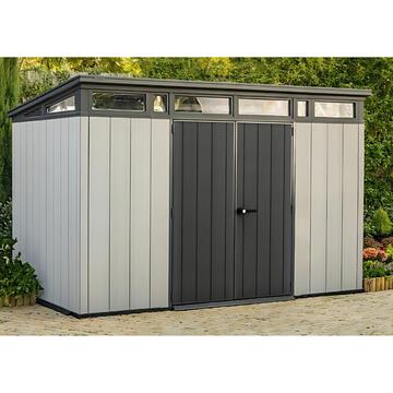 Keter Artisan 11x7 Grigia - Casetta Porta Attrezzi da Giardino - Con porta doppia anta - 342x218 h226 cm