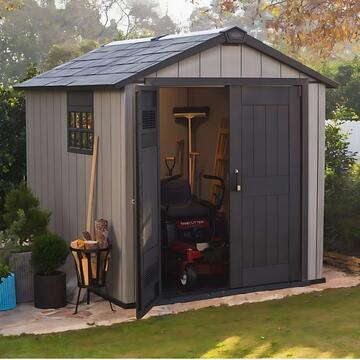 Keter Oakland 7,5x7 Grigia - Casetta da Giardino - Con Porta a Doppia Anta e Finestra 350x229 h254 cm