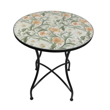 Tavolo Rotondo Floreale da Esterno in Ferro e Piano in Ceramica d 60 cm Stile Mediterraneo