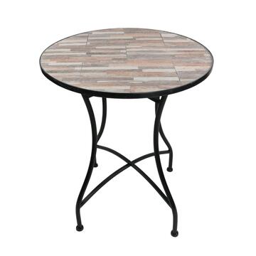 Tavolo Rotondo Listelli da Esterno in Ferro e Piano in Ceramica d 60 cm Stile Mediterraneo