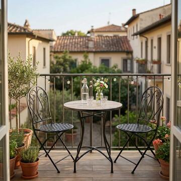 Tavolo Rotondo Listelli da Esterno in Ferro e Piano in Ceramica d 60 cm Stile Mediterraneo