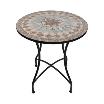 Tavolo Rotondo Mosaico da Esterno in Ferro e Piano in Ceramica d 60 cm Stile Mediterraneo