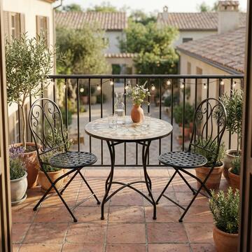 Tavolo Rotondo Mosaico da Esterno in Ferro e Piano in Ceramica d 60 cm Stile Mediterraneo