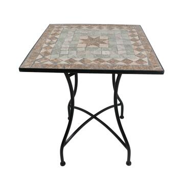 Tavolo Quadrato Mosaico da Esterno in Ferro e Piano in Ceramica 58x58 h72 cm Stile Mediterraneo