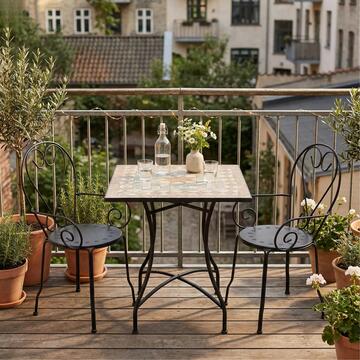 Tavolo Quadrato Mosaico da Esterno in Ferro e Piano in Ceramica 58x58 h72 cm Stile Mediterraneo