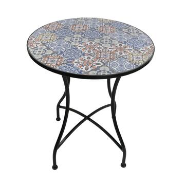 Tavolo Rotondo Maiolica da Esterno in Ferro e Piano in Ceramica d 60 cm Stile Mediterraneo