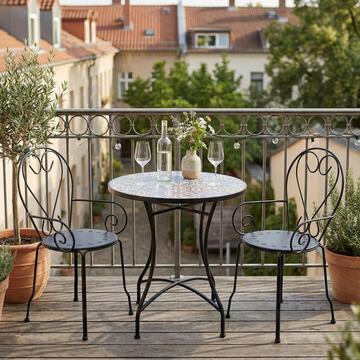 Tavolo Rotondo Maiolica da Esterno in Ferro e Piano in Ceramica d 60 cm Stile Mediterraneo