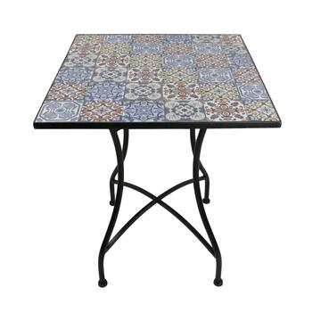 Tavolo Quadrato Maiolica da Esterno in Ferro e Piano in Ceramica 58x58 h72 cm Stile Mediterraneo