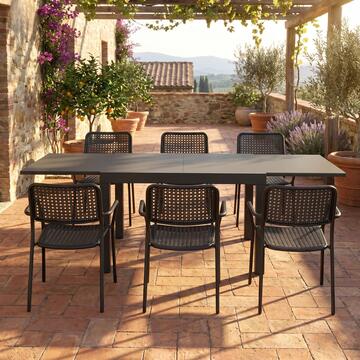 Tavolo da Esterno con Piano Grigio Allungabile 90/180x90 h75 cm Sven in Alluminio e DPC