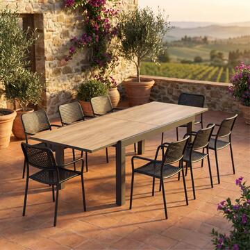 Tavolo da Esterno con Piano Rovere Allungabile 135/270x90 h75 cm Mica in Alluminio e DPC