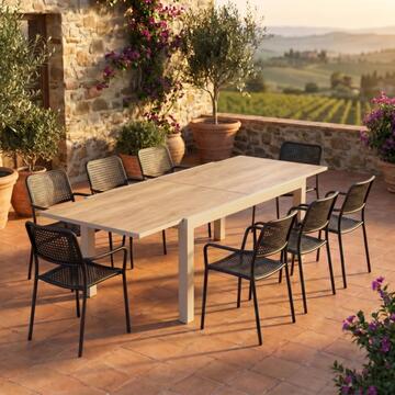 Tavolo da Esterno con Piano Rovere Allungabile 135/270x90 h75 cm Kube in Alluminio e DPC