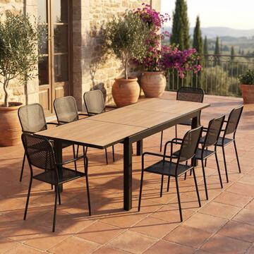 Tavolo da Esterno con Piano Color Legno Allungabile 160/240x100 h75 cm Halo in Alluminio e DPC