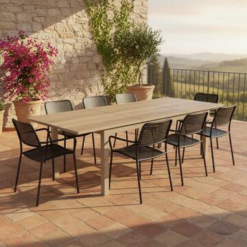Tavolo da Esterno con Piano Rovere Allungabile 160/240x100 h75 cm Kube in Alluminio e DPC