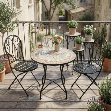 Set 3 Portavasi Rotondi Mosaico in Ferro e Piano in Ceramica - Stile Mediterraneo