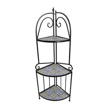 Fioriera Angolare Maiolica da Esterno in Ferro e Piani in Ceramica 33x27 h119 cm Stile Mediterraneo