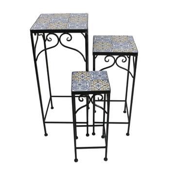 Set 3 Portavasi Quadrati Mosaico Maiolica in Ferro e Piano in Ceramica - Stile Mediterraneo