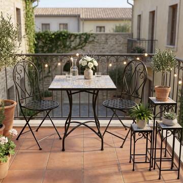 Set 3 Portavasi Quadrati Mosaico Maiolica in Ferro e Piano in Ceramica - Stile Mediterraneo