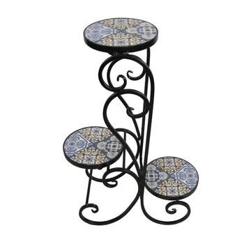 Portavaso Mosaico Maiolica in Ferro e 3 Piani in Ceramica 39x22 h68 cm - Stile Mediterraneo