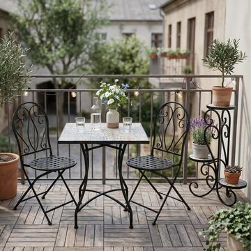 Portavaso Mosaico Maiolica in Ferro e 3 Piani in Ceramica 39x22 h68 cm - Stile Mediterraneo