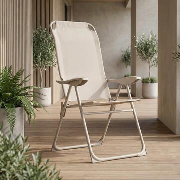 Sedia Sdraio Reclinabile Beige Tex con Braccioli e Struttura in Metallo Verniciato 58x63 h108 cm
