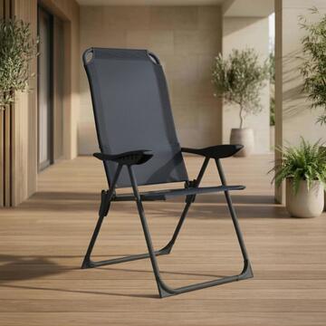 Sedia Sdraio Reclinabile Grigia Tex con Braccioli e Struttura in Metallo Verniciato 58x63 h108 cm