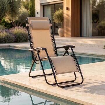 Poltrona sdraio da giardino Merida beige con poggiatesta e poggiapiedi