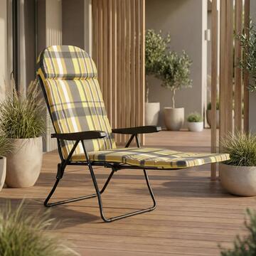 Sdraio da Esterno Reclinabile Gialla con Poggiapiedi Estraibile Sofia 54x180 h110 cm Fantasia Scozzese