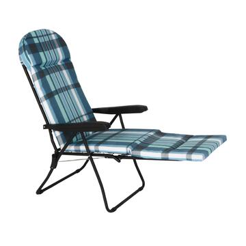 Sdraio da Esterno Reclinabile Blu con Poggiapiedi Estraibile Sofia 54x180 h110 cm Fantasia Scozzese