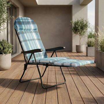 Sdraio da Esterno Reclinabile Blu con Poggiapiedi Estraibile Sofia 54x180 h110 cm Fantasia Scozzese