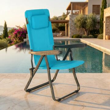 Sedia Sdraio Reclinabile Azzurra Vela con Cuscino e Struttura in Metallo 54x105 h100 cm