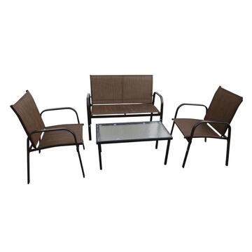 Set da Giardino 4 Posti Marrone con Struttura in Metallo...