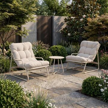 Set da Giardino 2 Posti Zoran Beige - 2 Poltrone + Tavolino - Cuscini Waterproof