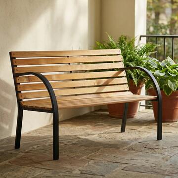 Panchina Street 120x58 h 83 cm - con Struttura in Acciaio e Doghe in Legno - per Giardino, Cortile, Terrazza, Veranda, Patio