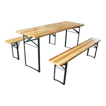 Set Birreria Olut in Legno 200x70 h76 cm - con Gambe in Metallo - per Birreria, Sagre, Catering, Eventi, Ristoranti