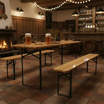 Set Birreria Olut in Legno 200x70 h76 cm - con Gambe in Metallo - per Birreria, Sagre, Catering, Eventi, Ristoranti