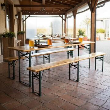 Set Birreria Olut in Legno 220x80 h76 cm - con Gambe in Metallo - per Birreria, Sagre, Catering, Eventi, Ristoranti