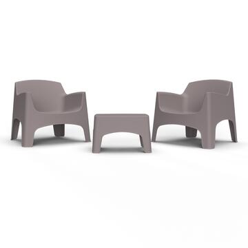 Set Ibiza Terrace 2 Poltrone e Tavolino in Polipropilene Taupe