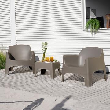 Set Ibiza Terrace 2 Poltrone e Tavolino in Polipropilene Taupe