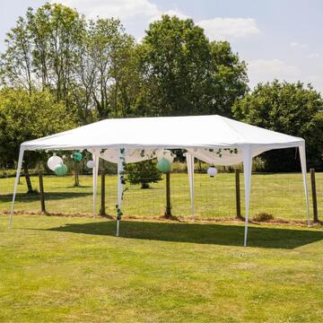 Gazebo Richiudibile Bianco da Esterno 3x6 mt per Feste, Sagre, Eventi con Struttura in Alluminio e Copertura in Poliestere
