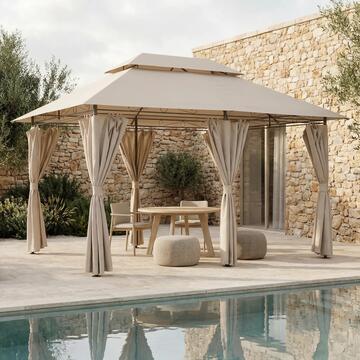 Gazebo da Giardino Abri 300x400 h275 cm - con Telaio in Acciaio e Copertura in Poliestere - Bianco