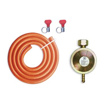 Set Regolatore Bassa Pressione 1,5 kg/h con Tubo 1,5 m, Kit Completo per Gas con Attacco Italia